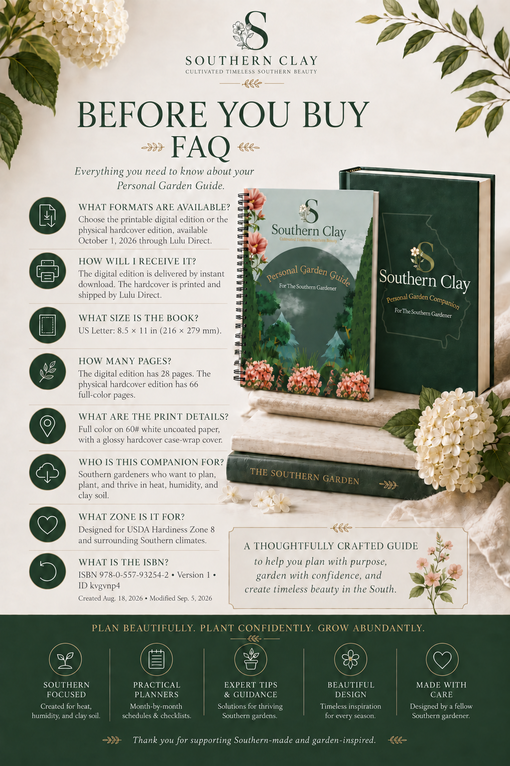 Before you buy FAQ: everything you need to know about the Southern Clay Personal Garden Companion, including format, size, printing and delivery